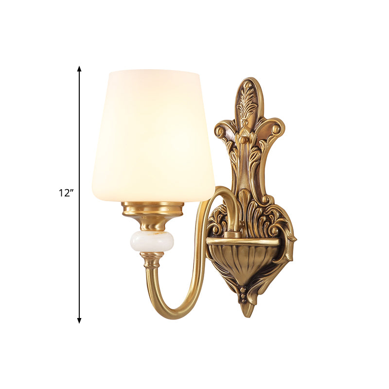 Opal Glass Tapered Sconce Light Vintage Stylish 1/2-Light Bedroom Wall Mounted Light with Golden Gooseneck Arm