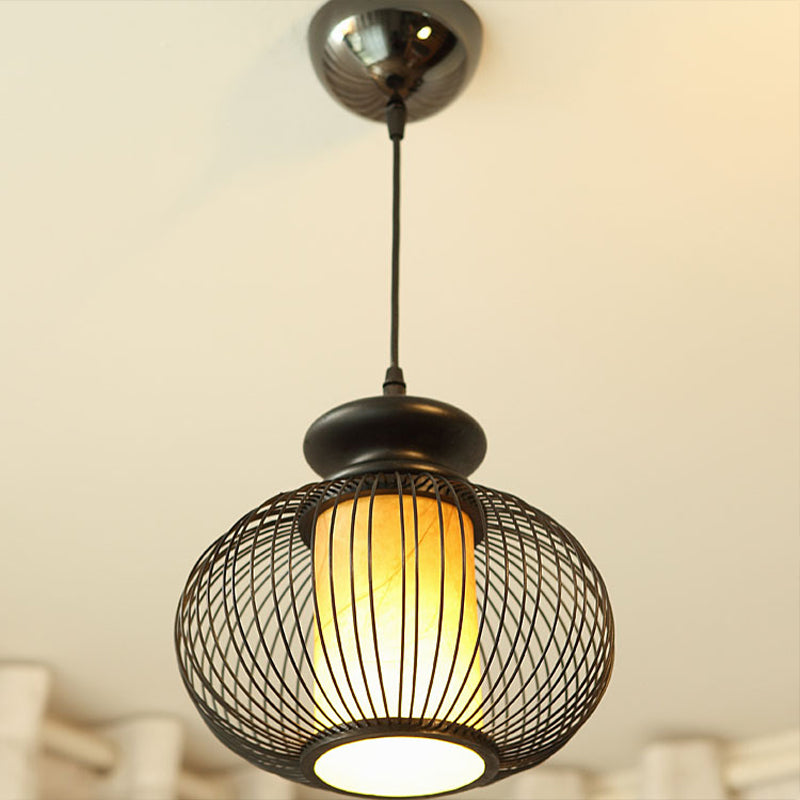 Urna Costa de iluminación Tradición de bambú 1 bulbo de lámpara de colgro de negro/madera para dormitorio, 10 "/12" de ancho