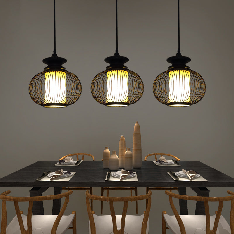 Urna Costa de iluminación Tradición de bambú 1 bulbo de lámpara de colgro de negro/madera para dormitorio, 10 "/12" de ancho