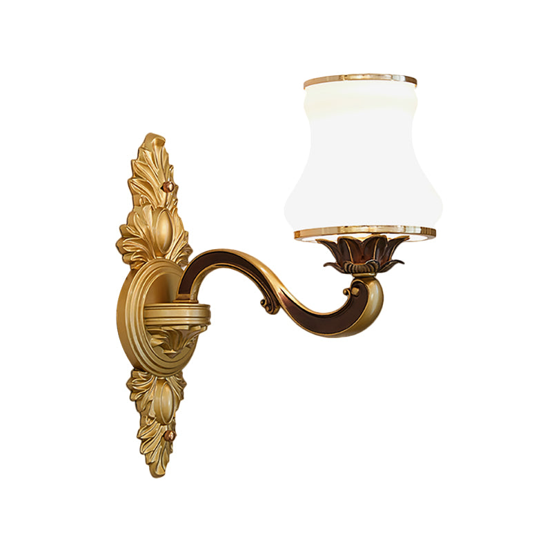 Bell Living Room Wall Lamp Traditional Stylish Milk Glass and Metal 1/2-Head Gold Finish Wall Sconce
