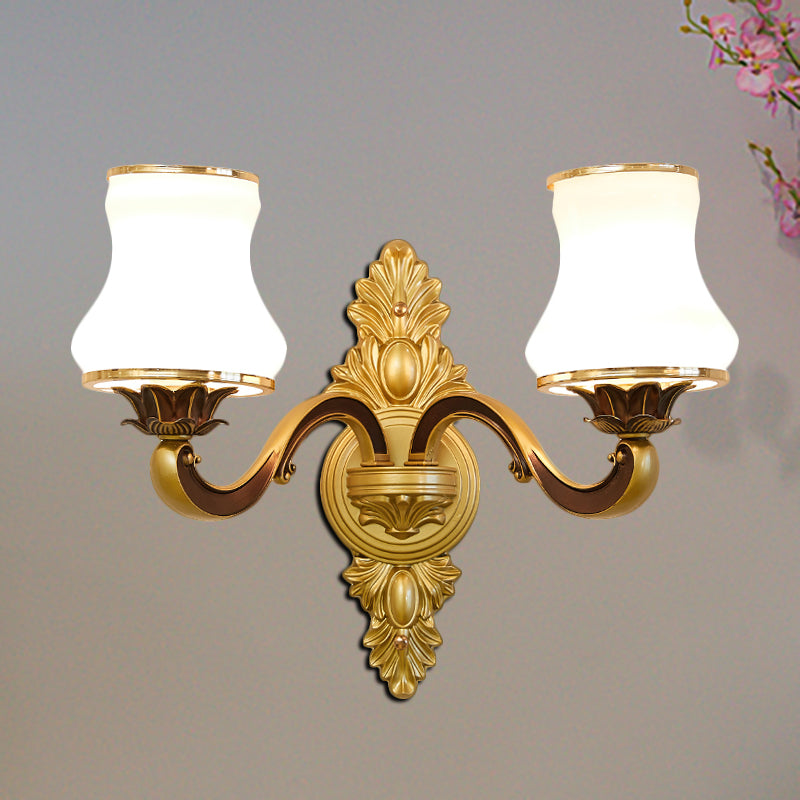 Bell Living Room Wall Lamp Traditional Stylish Milk Glass and Metal 1/2-Head Gold Finish Wall Sconce