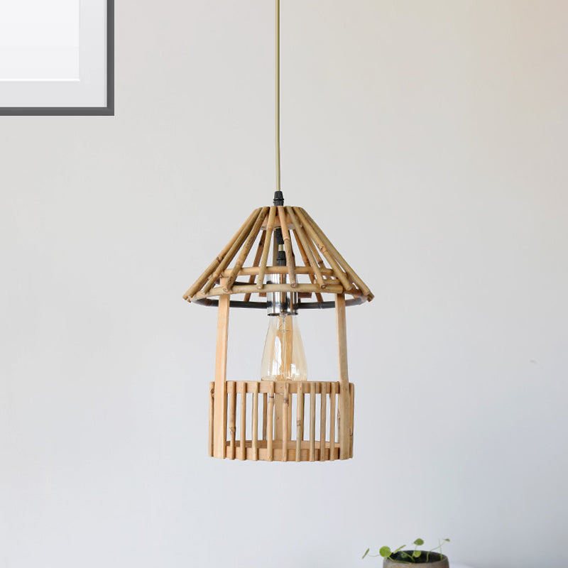 Colgante de suspensión hecha a mano de bambú contemporánea 1 cabeza de madera de madera luz de techo colgante