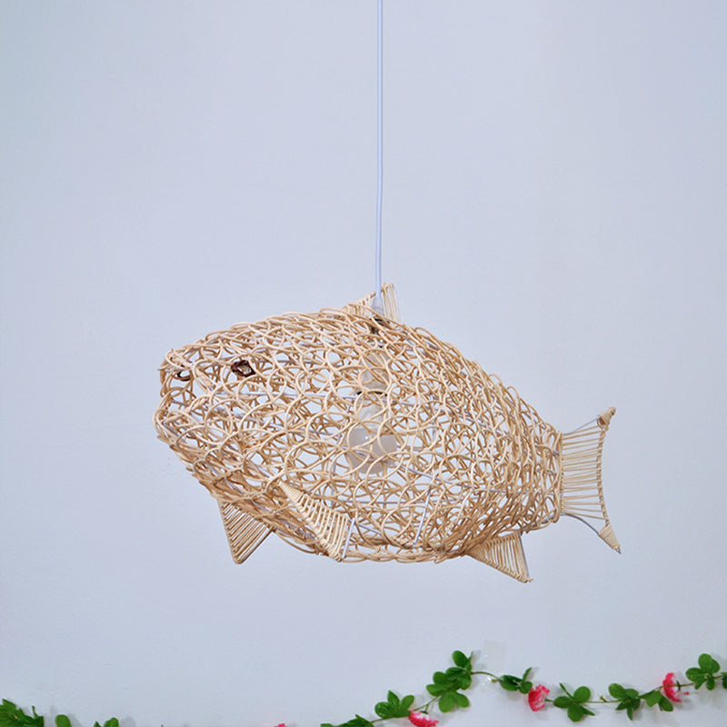 Holzfisch Anhänger Beleuchtungstradition Bambus 1 Glühbirne Hanging Lamp Kit für Restaurant