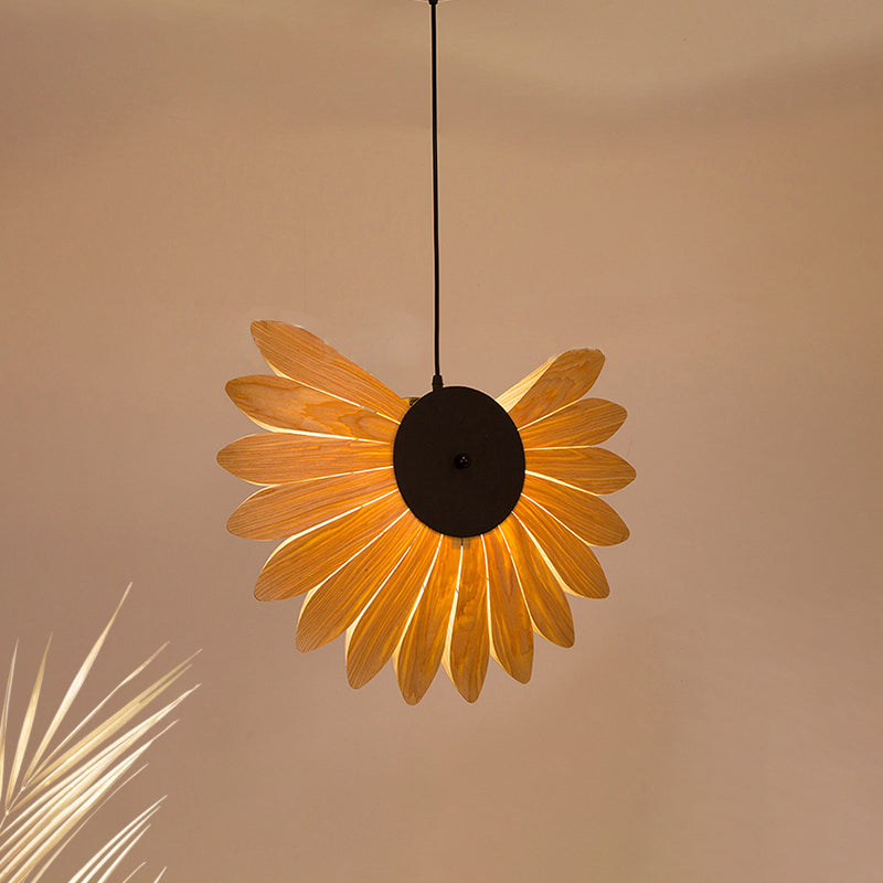 Beige Sunflower Colgante Iluminación Modernismo 1 Bulbo Madera de lámpara colgante para restaurante