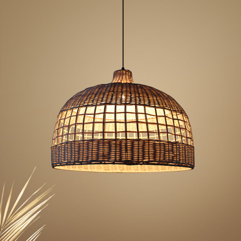 Modernista 1 Bulbo Posto Iluminación Tazón de madera Luz colgante con sombra de bambú