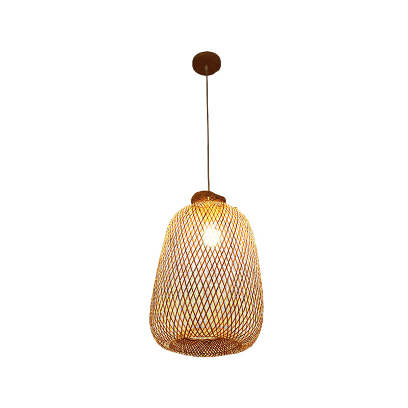 Modernismus 1 Glühbirne Hängende Lampe Holz handgefertigt Anhängerleuchte mit Bambusschatten