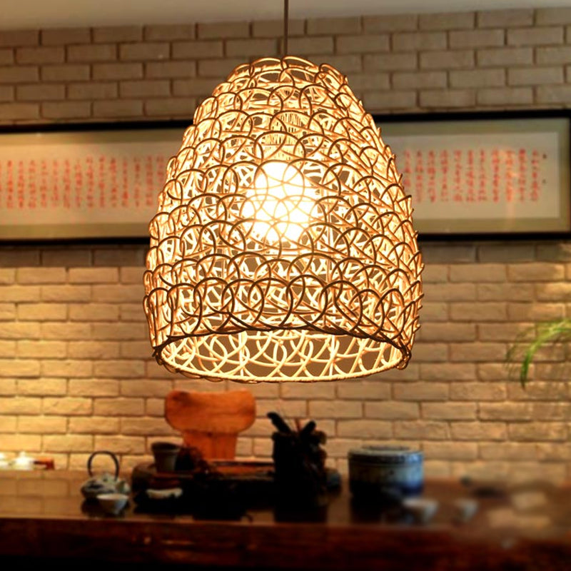 Cesta de bambú/lámpara colgante de trompeta contemporánea 1 cabeza de madera de madera luz colgante para restaurante
