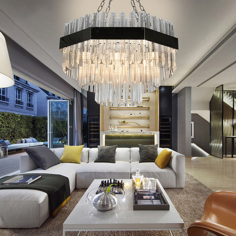 Iluminación de araña en capas Cristal biselado moderno 10 bombillas colgante de colgante en plata