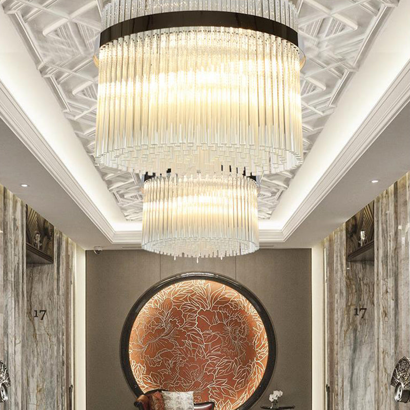 13 cabezas Candelier de techo cilíndrico Kit de luz de cristal modernista en cromo para sala de estar