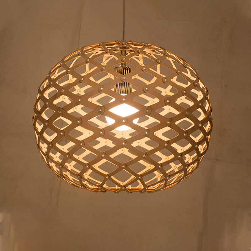 Colgante de suspensión global de madera contemporánea 1 bulbo beige kit de luz colgante, 16 "/19.5" de ancho