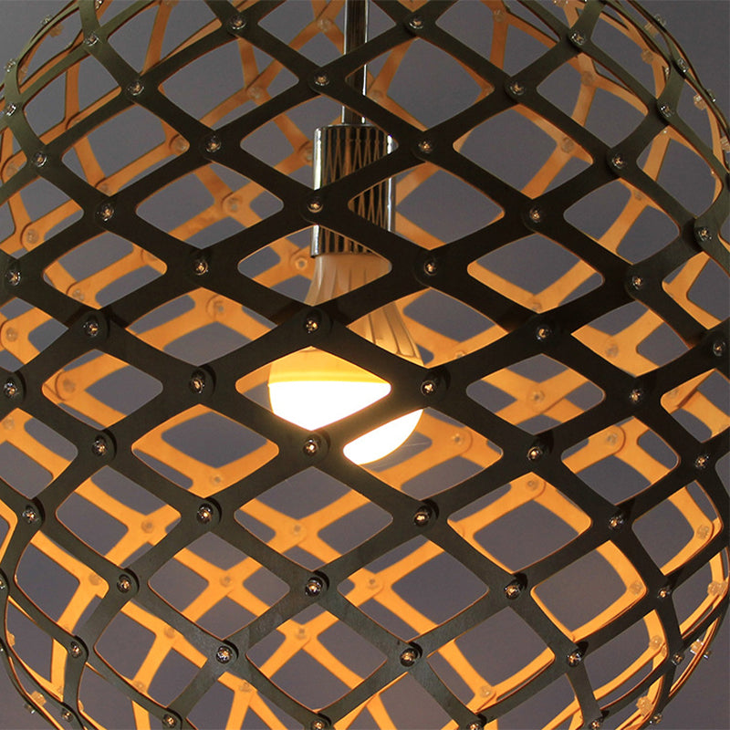 Suspension à suspension en cage bois contemporain 1 bulbe kit de lumière suspendue jaune pour le salon