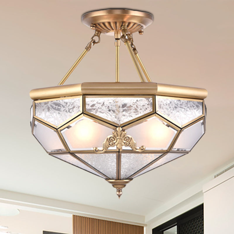 Goud 14 "/16"/18 "Wide 3/4/6 Lichten Semi Flush Mount Traditional Frosted Glass Faceted Semi Flush Light voor Corridor
