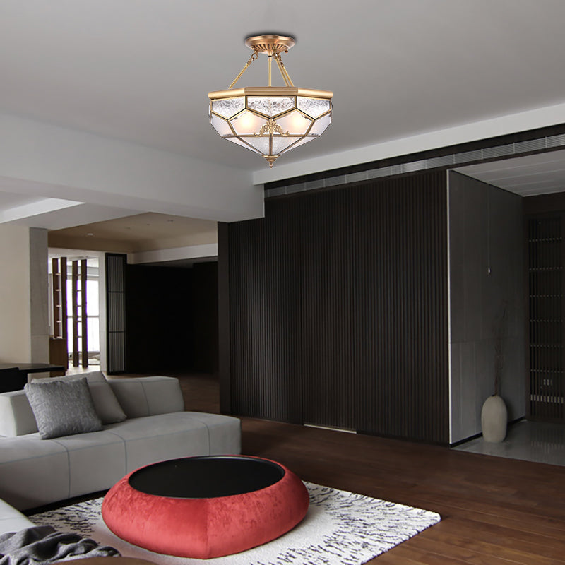 Goud 14 "/16"/18 "Wide 3/4/6 Lichten Semi Flush Mount Traditional Frosted Glass Faceted Semi Flush Light voor Corridor