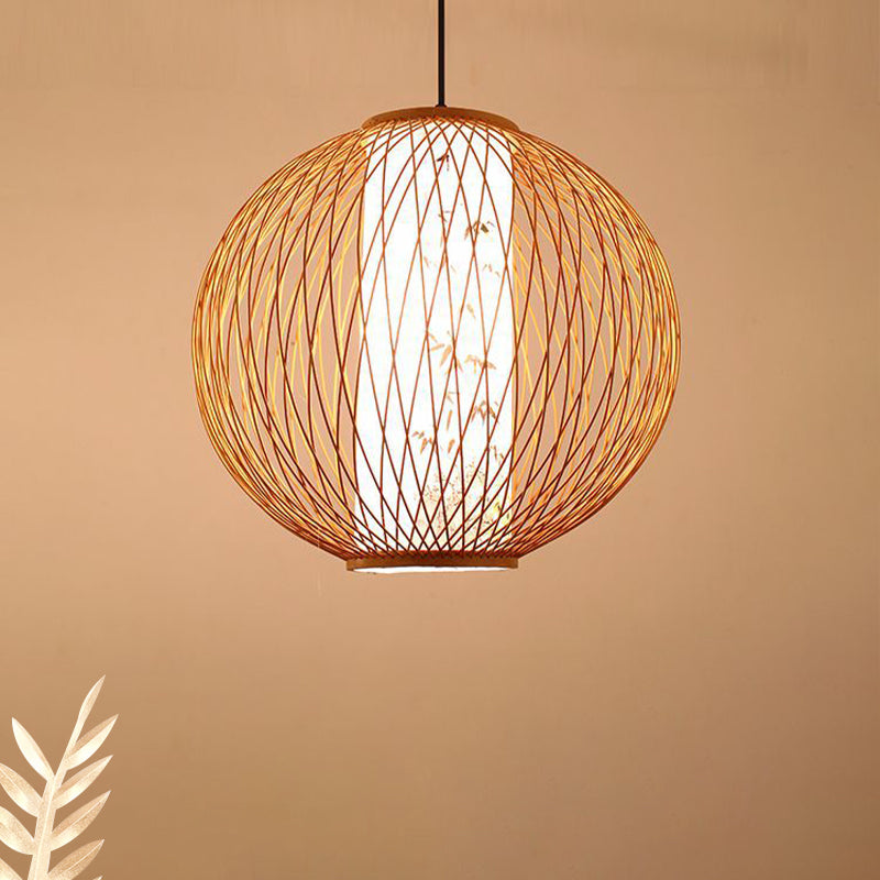 Tradición de iluminación de colgante de bola Bambú 1 bombilla 16 "/19.5" /23.5 "de ancho de madera de ancho Kit de madera colgante