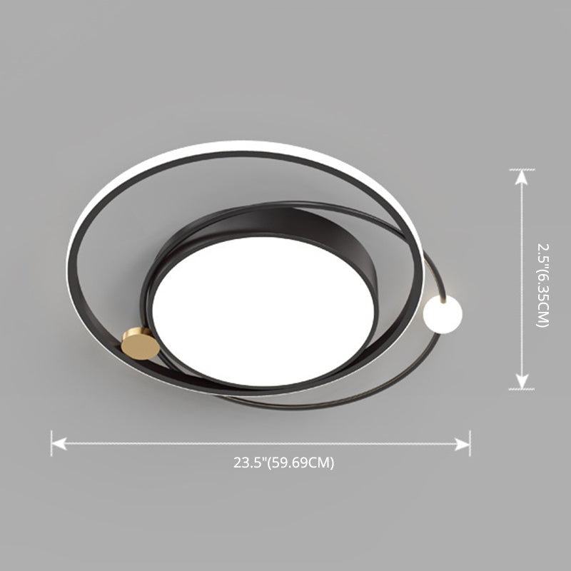 Metal Circular Line Design 3-Lights Flushmount Lamp Modern Simplicity Acrylic LED Ceiling Light for Study Room