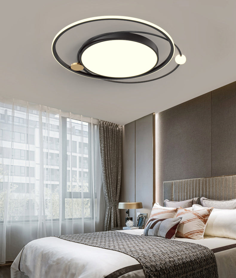 Metal Circular Line Design 3-Lights Flushmount Lamp Modern Simplicity Acrylic LED Ceiling Light for Study Room