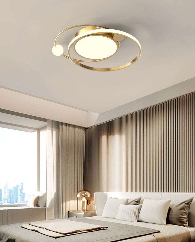 Metal Circular Line Design 3-Lights Flushmount Lamp Modern Simplicity Acrylic LED Ceiling Light for Study Room