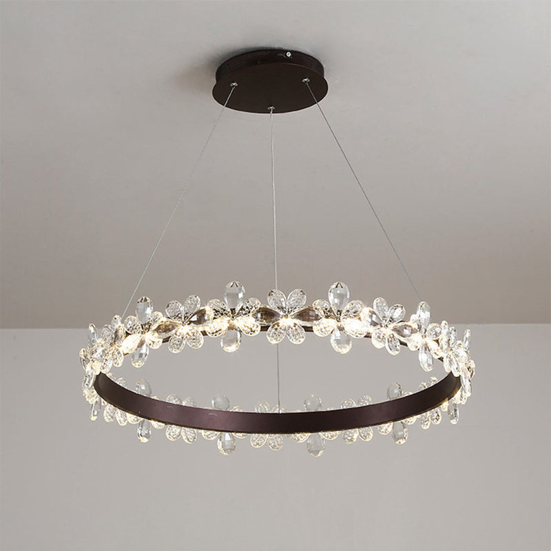 Fiori di cristallo del lampadario a scala circolare Fiori di illuminazione a ciondolo a LED minimalista