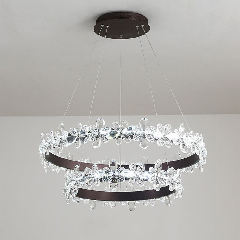 Lámpara circular de la escalera flores cristal