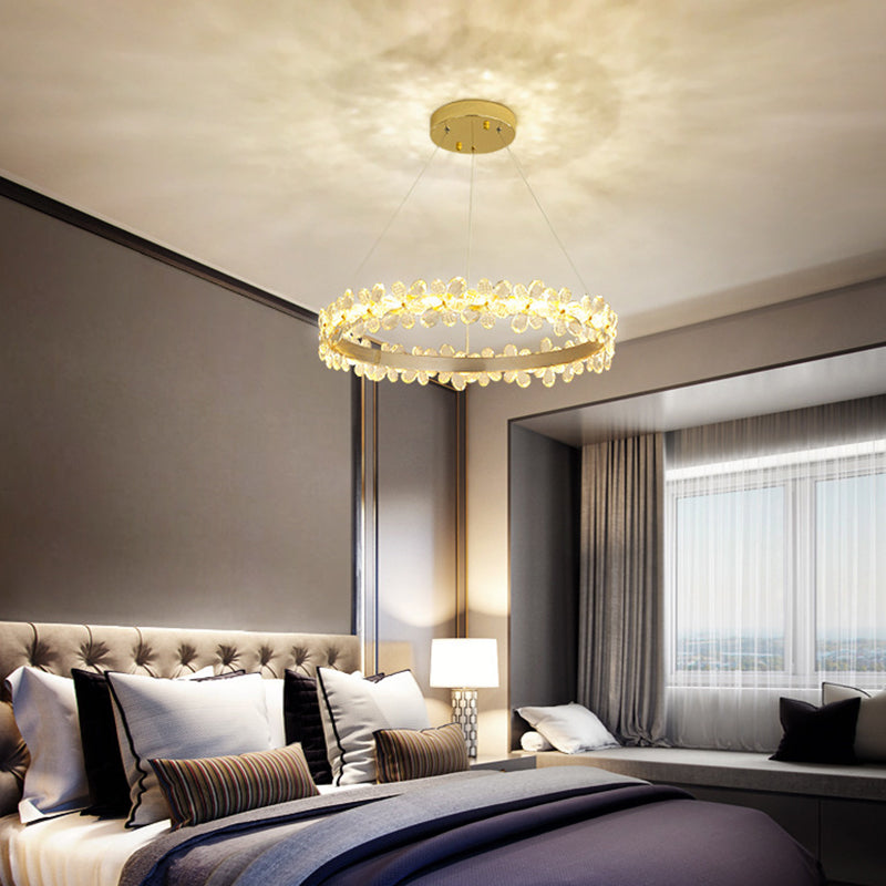 Fiori di cristallo del lampadario a scala circolare Fiori di illuminazione a ciondolo a LED minimalista
