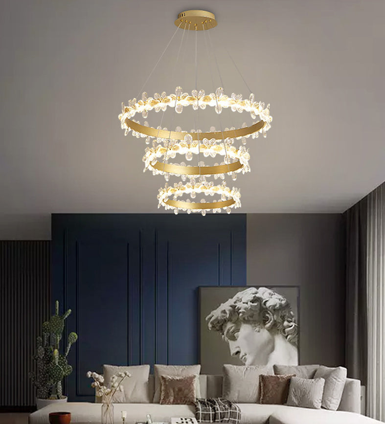 Lámpara circular de la escalera flores cristal