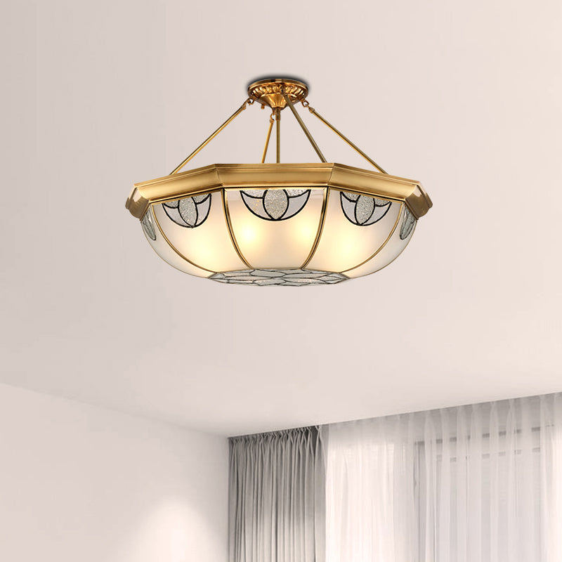 Luce semi -monte glassata a cupola Vintage 4 luci soggiorno semifulò in oro, 16 "/18" di larghezza
