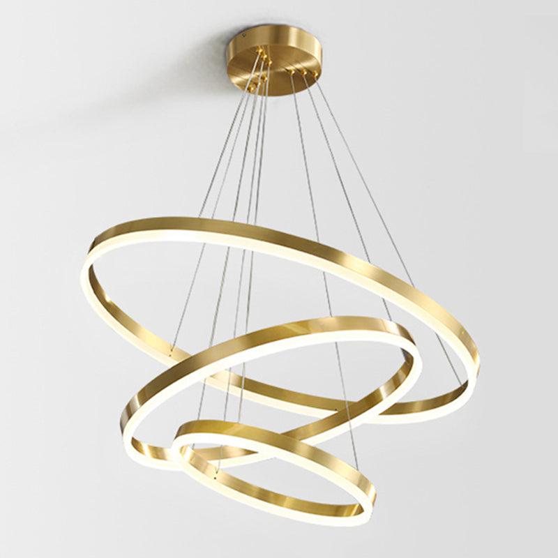 Ring Shaped Bedroom Chandelier Acrylic Minimalist LED Hanging Pendant Light in Gold