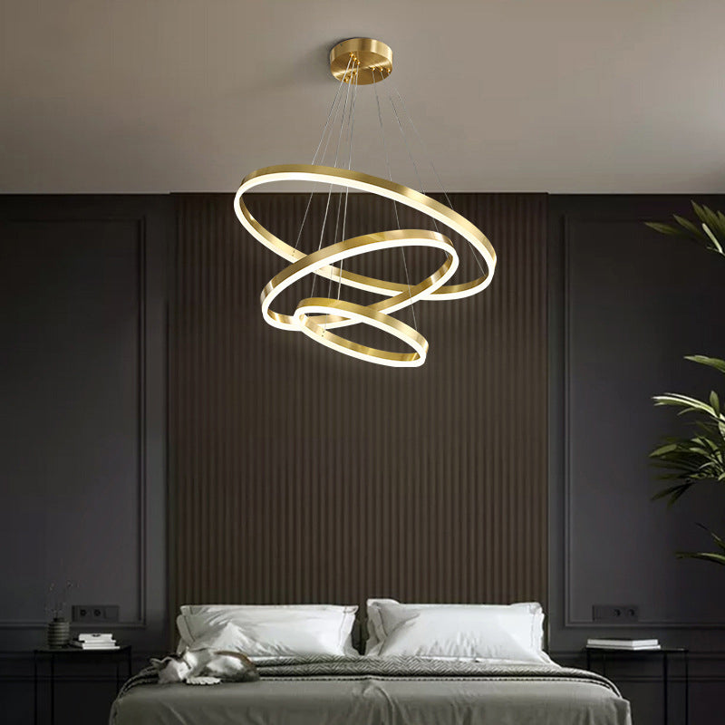 Ring Shaped Bedroom Chandelier Acrylic Minimalist LED Hanging Pendant Light in Gold