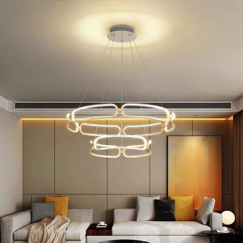 Luz de araña colgante de círculo Minimalismo de la sala de estar de metal Led colgante en oro