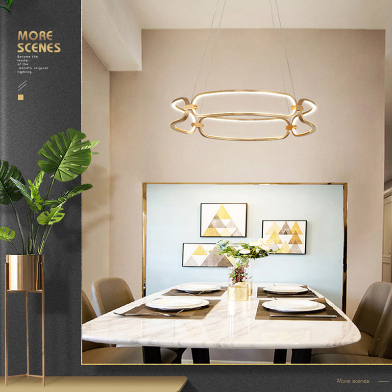 Luz de araña colgante de círculo Minimalismo de la sala de estar de metal Led colgante en oro