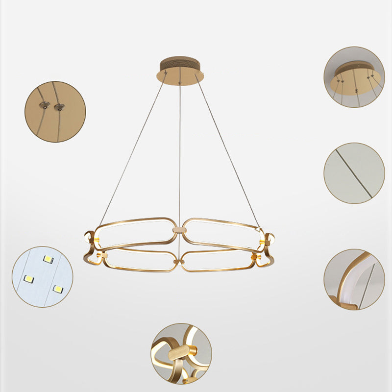 Luz de araña colgante de círculo Minimalismo de la sala de estar de metal Led colgante en oro