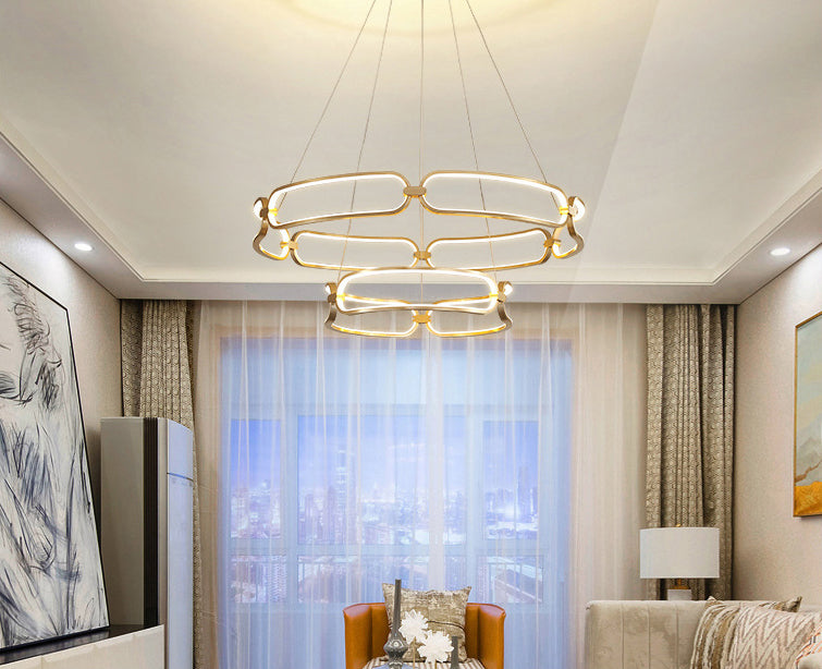 Luz de araña colgante de círculo Minimalismo de la sala de estar de metal Led colgante en oro