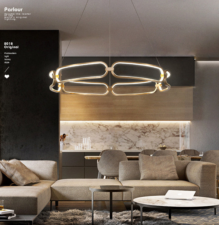 Luz de araña colgante de círculo Minimalismo de la sala de estar de metal Led colgante en oro