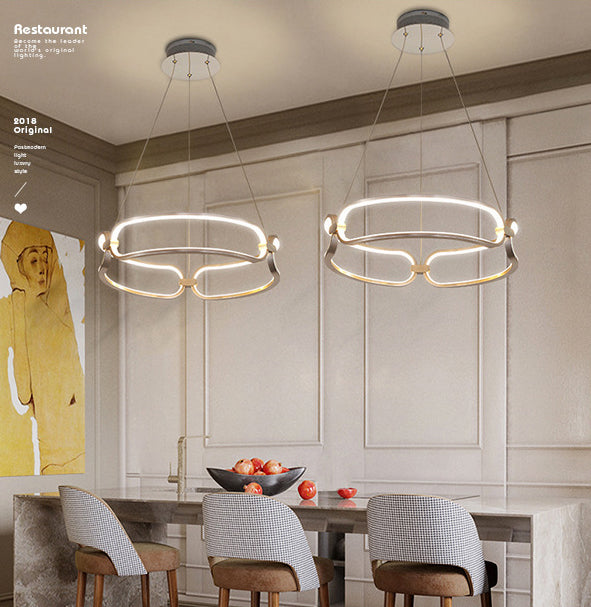 Luz de araña colgante de círculo Minimalismo de la sala de estar de metal Led colgante en oro