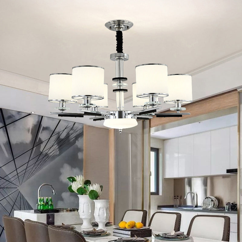 Wit ribglas cilindrische kroonluchter moderne stijl ophanglicht voor woonkamer