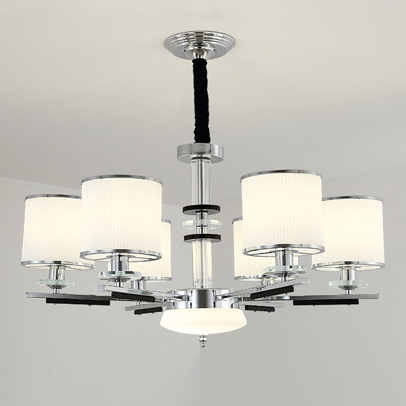 Luz de suspensión de estilo cilíndrico de vidrio de costilla blanca para sala de estar para sala de estar