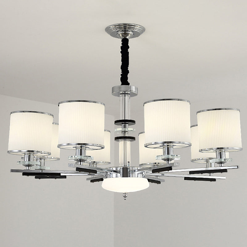 Luz de suspensión de estilo cilíndrico de vidrio de costilla blanca para sala de estar para sala de estar