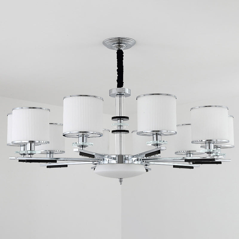 Luz de suspensión de estilo cilíndrico de vidrio de costilla blanca para sala de estar para sala de estar