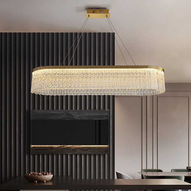 Minimalistic Chandelier Gold Geometric Shaped LED Hanging Island Light with Crystal Shade