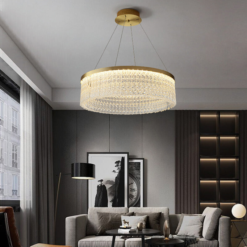 Minimalistic Chandelier Gold Geometric Shaped LED Hanging Island Light with Crystal Shade