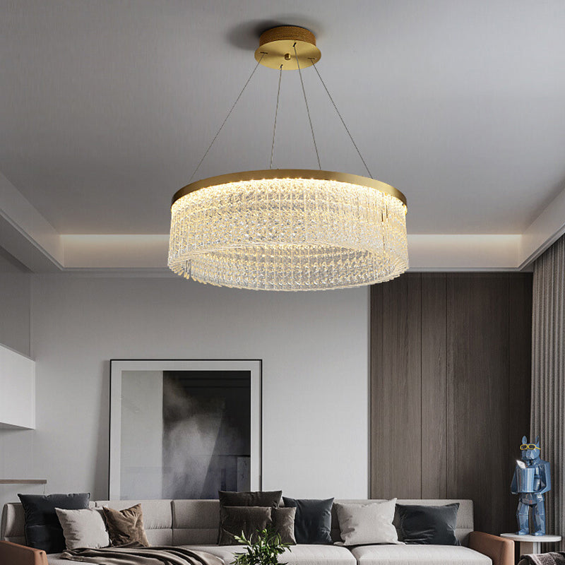 Minimalistic Chandelier Gold Geometric Shaped LED Hanging Island Light with Crystal Shade