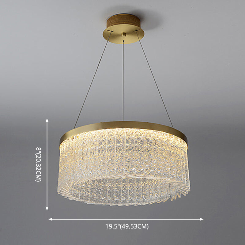 Minimalistic Chandelier Gold Geometric Shaped LED Hanging Island Light with Crystal Shade