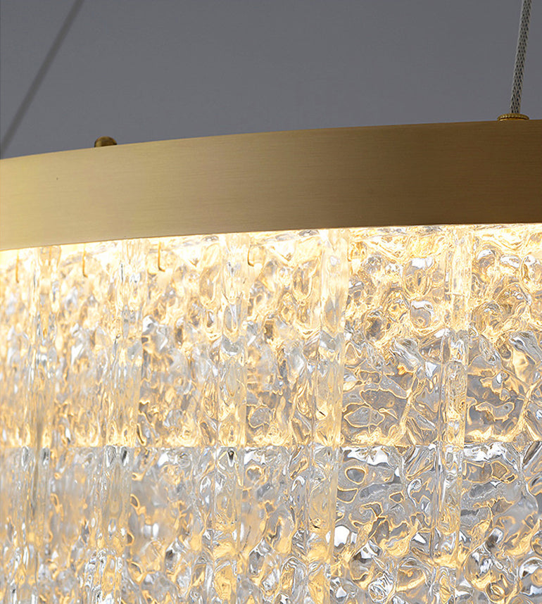 Minimalistic Chandelier Gold Geometric Shaped LED Hanging Island Light with Crystal Shade