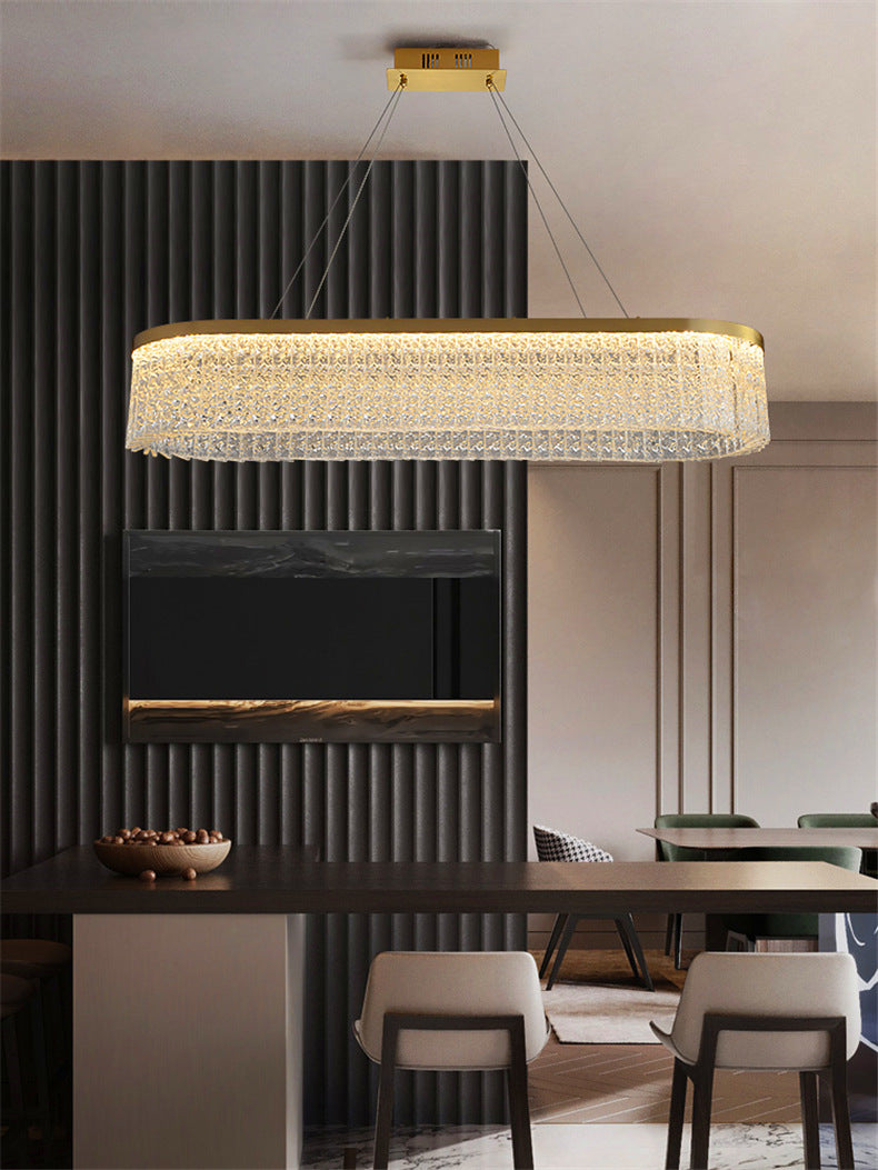 Minimalistic Chandelier Gold Geometric Shaped LED Hanging Island Light with Crystal Shade