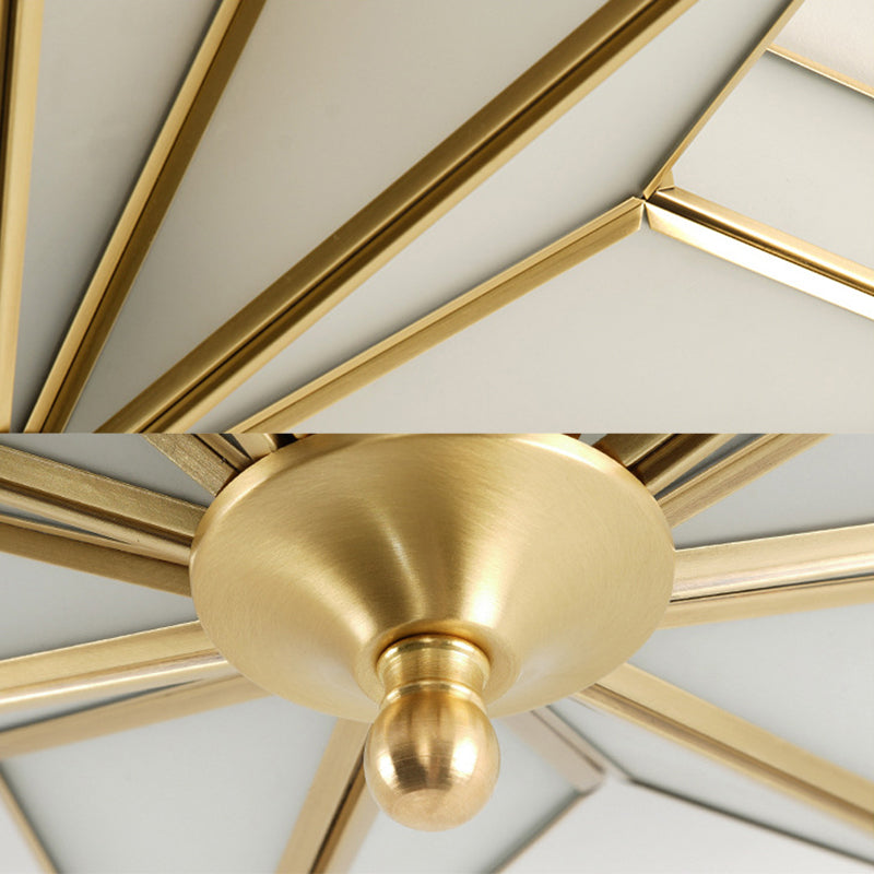 19.7 Inches Wide Octagonal Star Brass Ceiling Light White Glass Shade 4-Lights Traditional Rustic Style Flush Mount Lamp