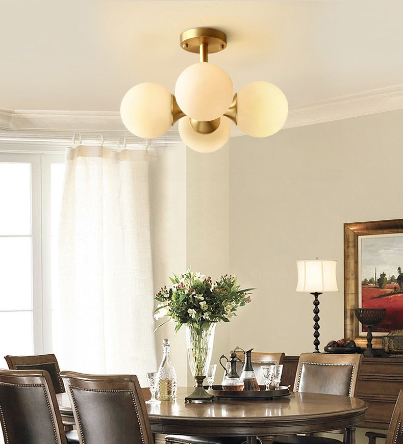 4-Lights White Globe Glass Ceiling Light 16.5" Wide Nordic Style Minimalism Brass Semi Flush Mount Lamp