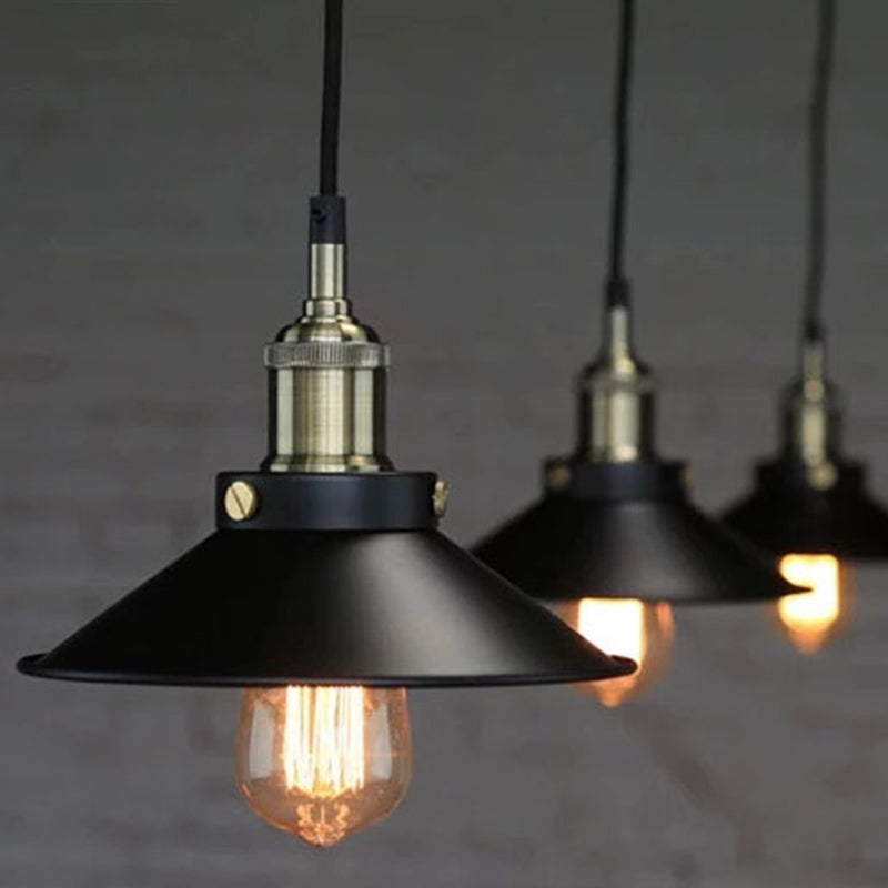 Black Conical Pendant Lamp Industrial Metal 1-Bulb Bistro Suspended Lighting Fixture