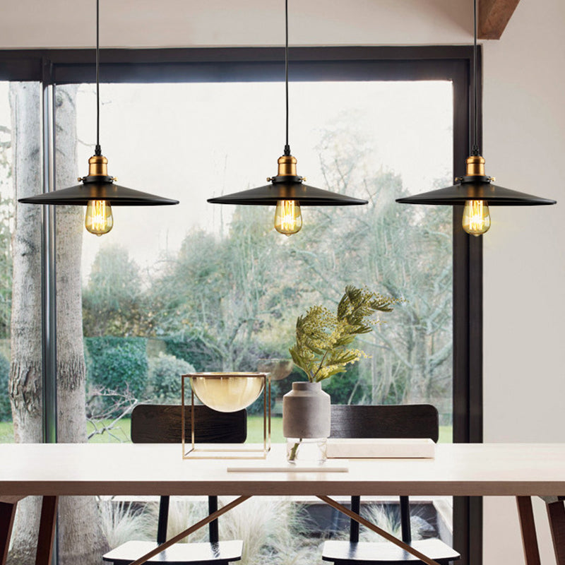 Black Conical Pendant Lamp Industrial Metal 1-Bulb Bistro Suspended Lighting Fixture