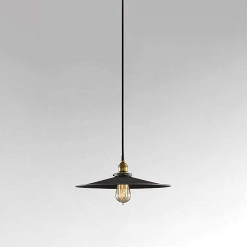Black Conical Pendant Lamp Industrial Metal 1-Bulb Bistro Suspended Lighting Fixture