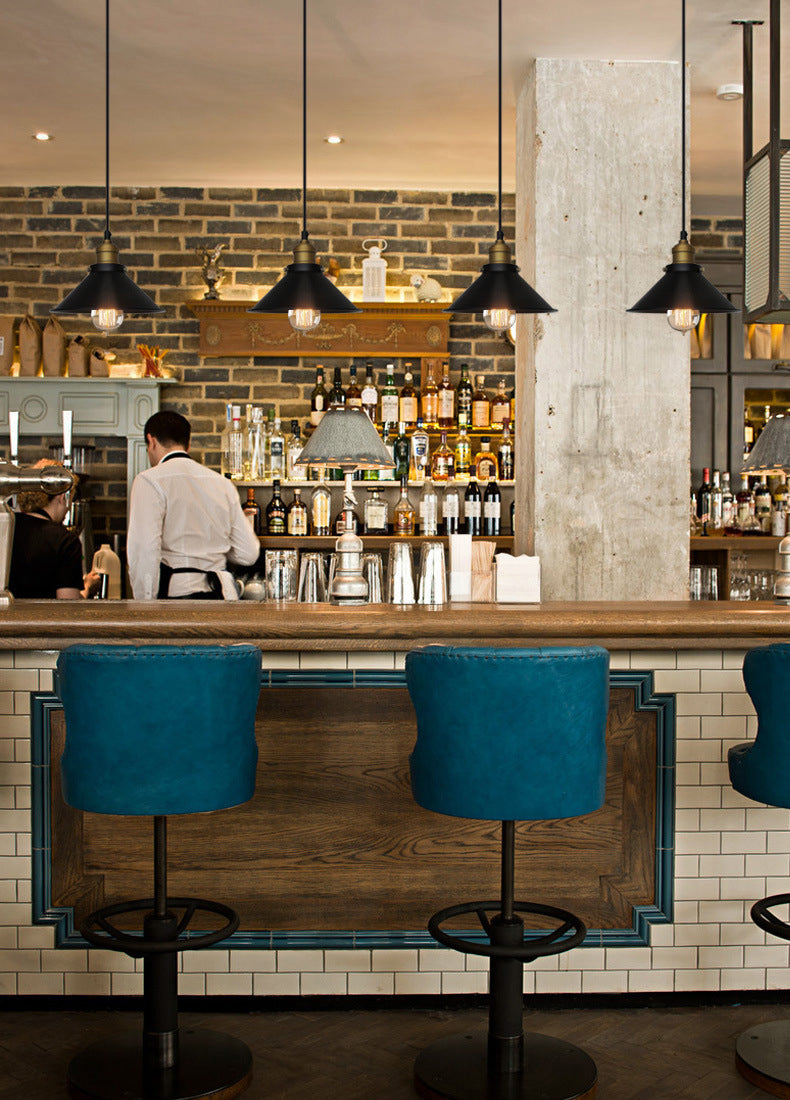 Black Conical Pendant Lamp Industrial Metal 1-Bulb Bistro Suspended Lighting Fixture